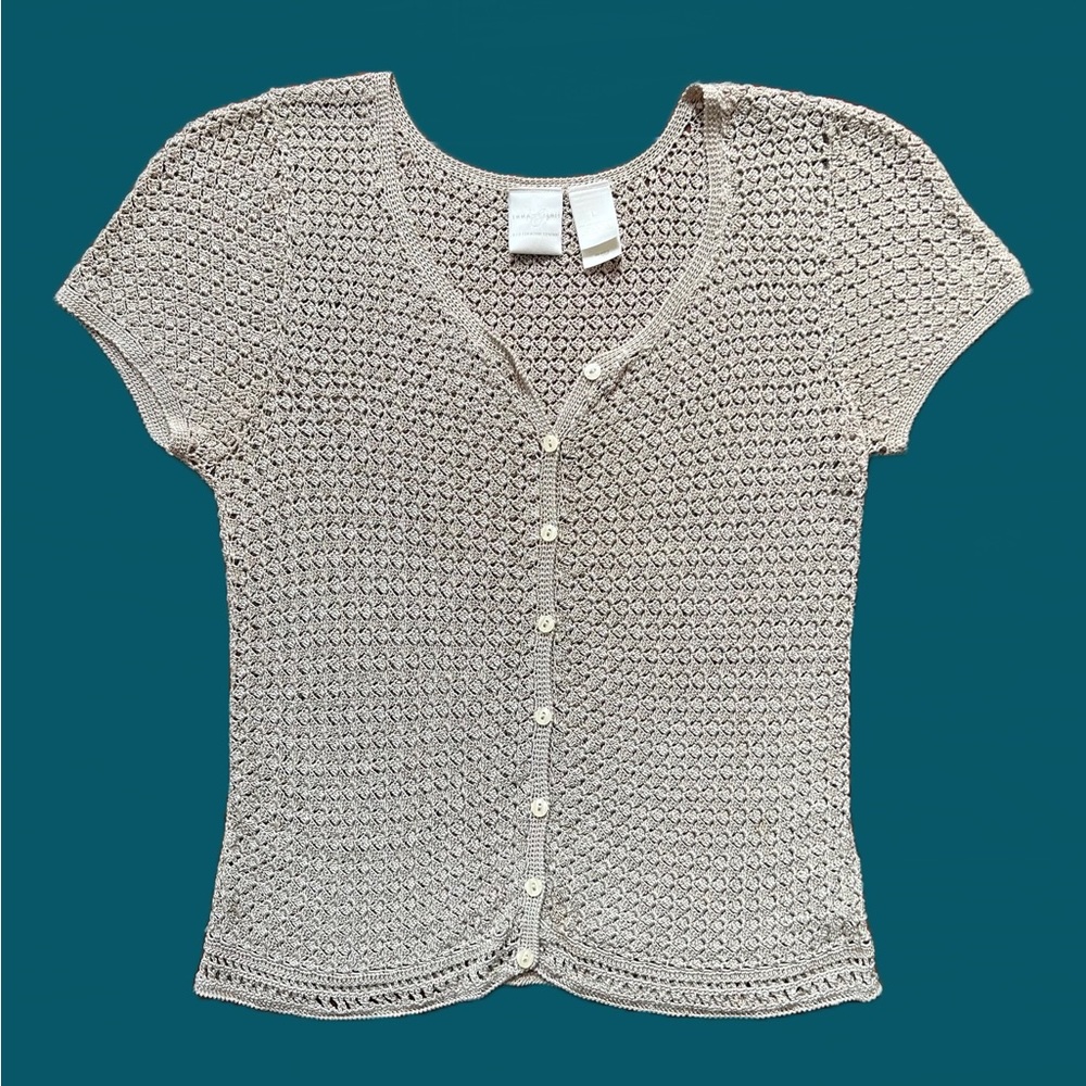 Vintage Pearlescent Crochet Button Down Top